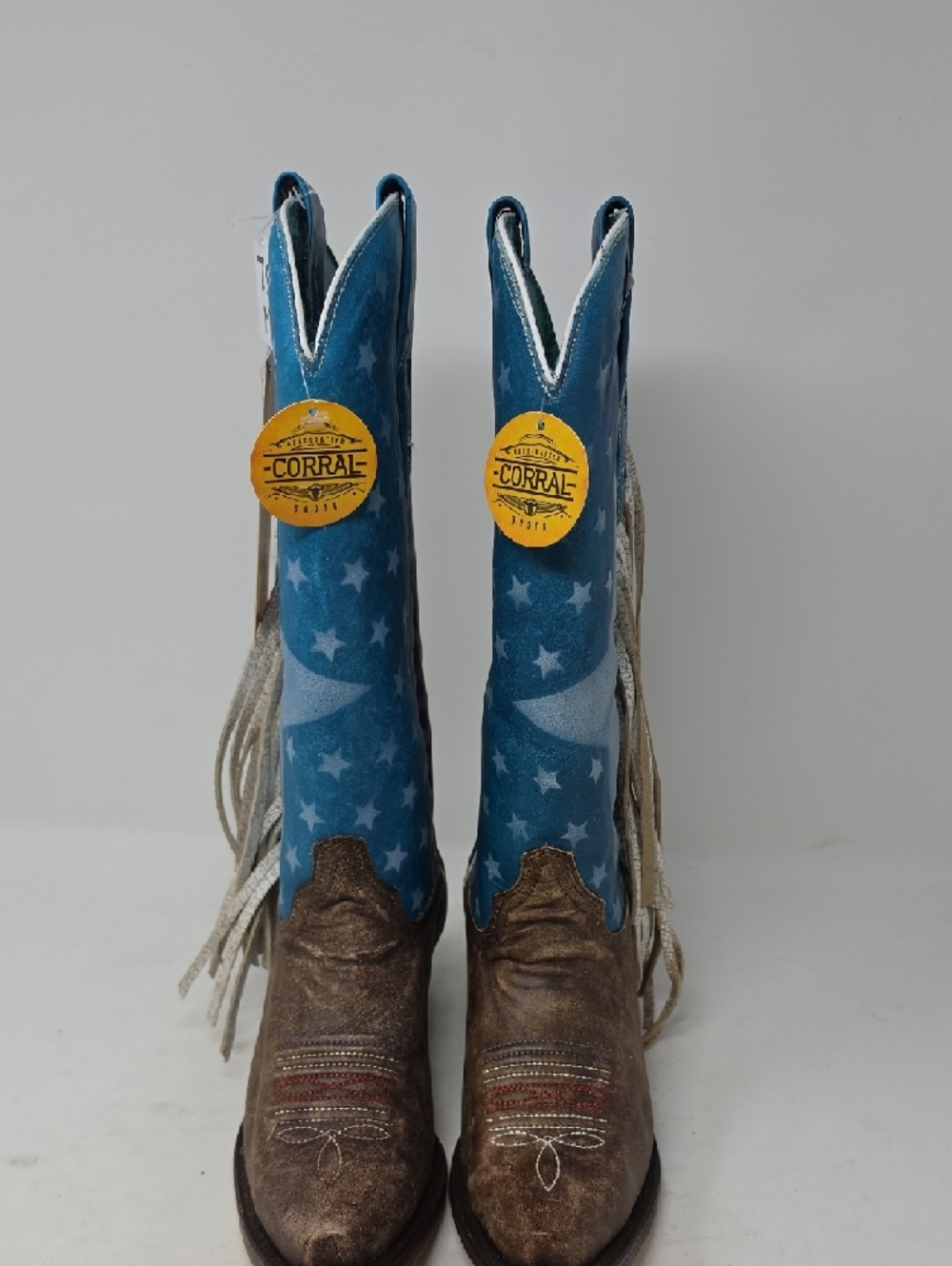 Corral Blue Star & American Flag Fringe Heeled Boots - Picture 2 of 6